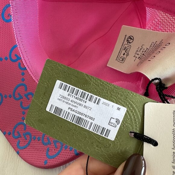 NWT Gucci - GG leather baseball cap PINK BLUE GG Size M 100  display picture 1